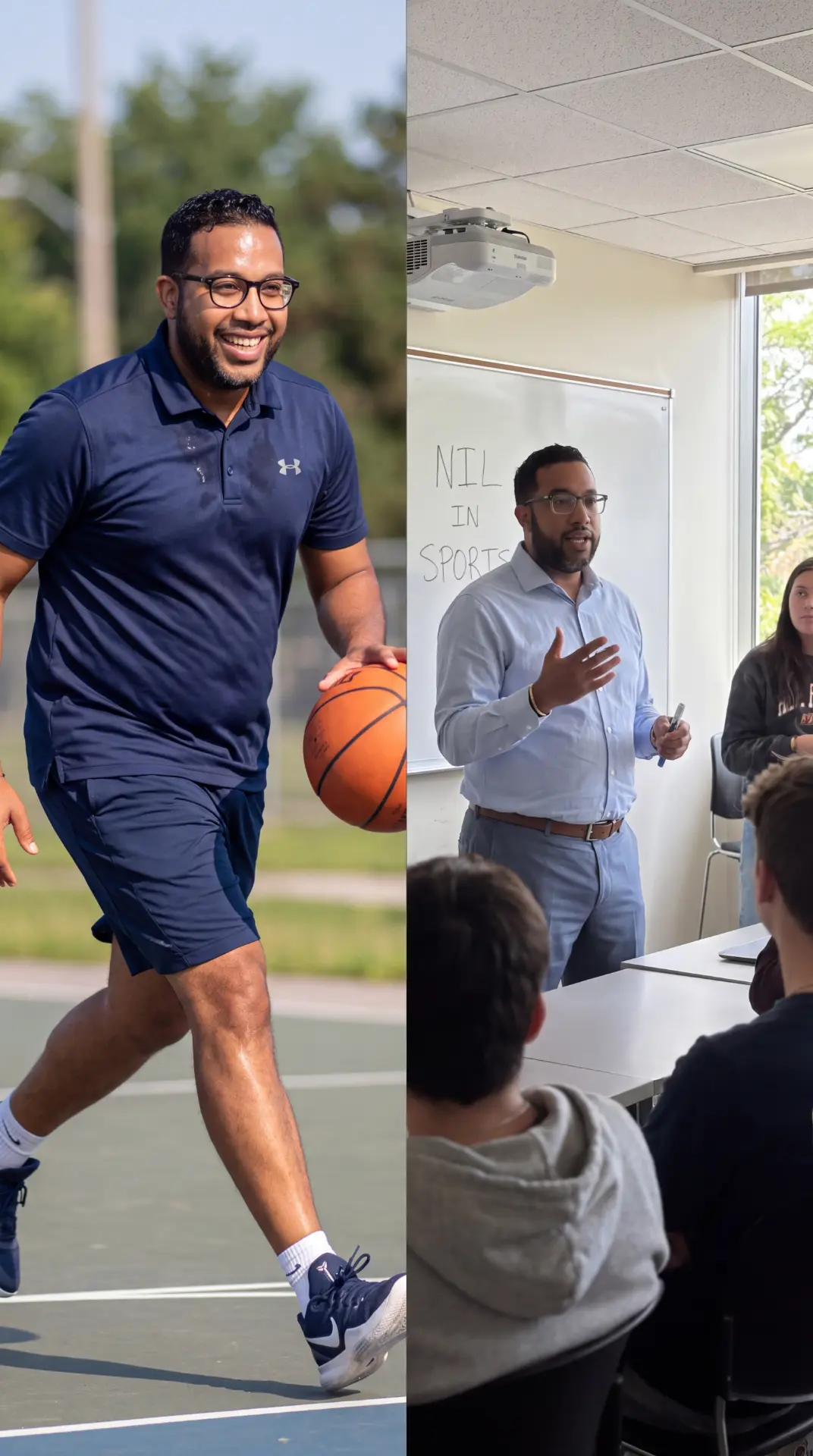 Dr. D playing basketball outdoors