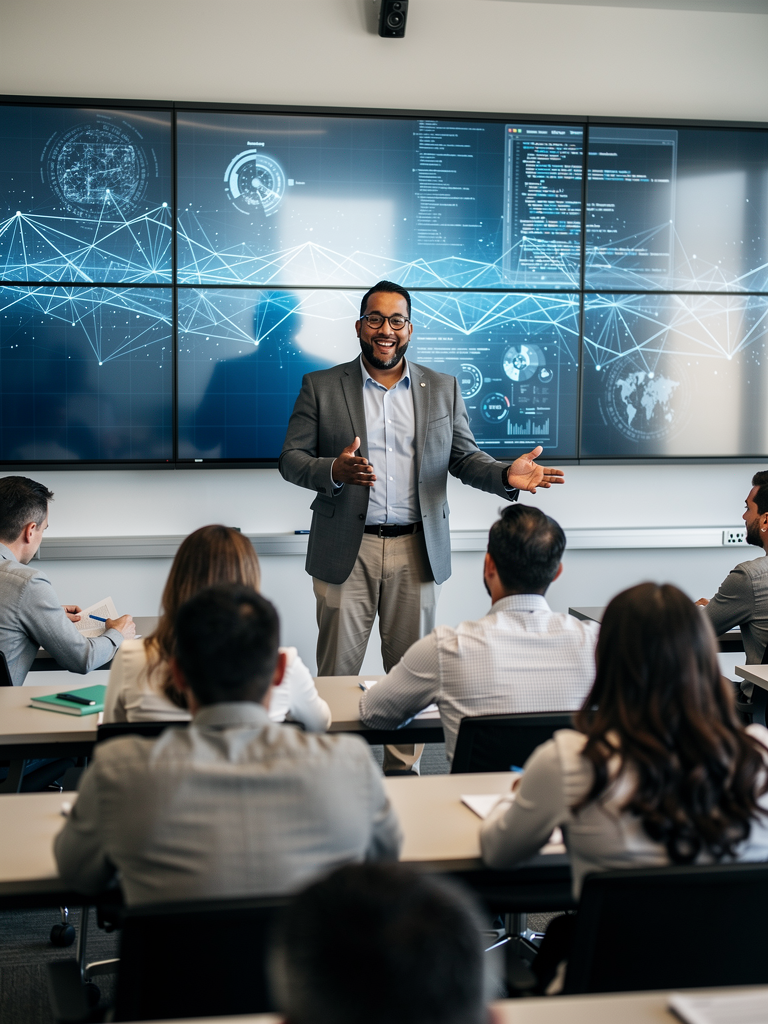 Dr. D presenting AI dashboards to a class